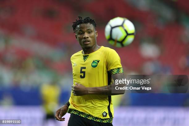 Alvas Powell of Jamaica looks the ball during the CONCACAF Gold Cup Quarterfinal match between Jamaica and Canada at University of Phoenix Stadium on...