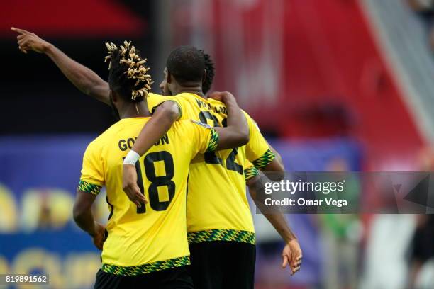 Romario Williams of Jamaica celebrates with teammates after scoring the second goal of his team during the CONCACAF Gold Cup Quarterfinal match...