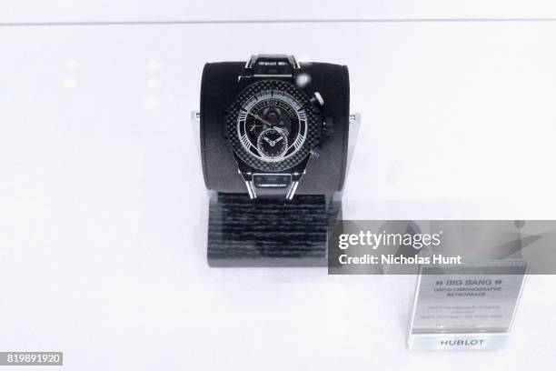 View of the 'Big Bang' Hublot timepiece on display at an event hosted by Hublot to welcome the Juventus Football Club to NYC on July 20, 2017 in New...