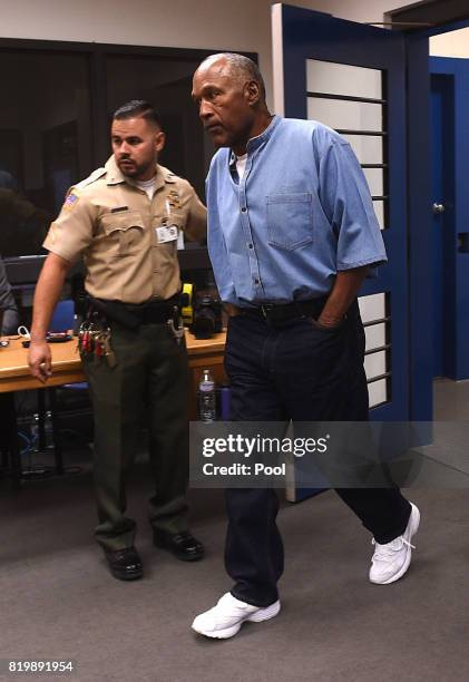 Simpson attends a parole hearing at Lovelock Correctional Center July 20, 2017 in Lovelock, Nevada. Simpson is serving a nine to 33 year prison term...