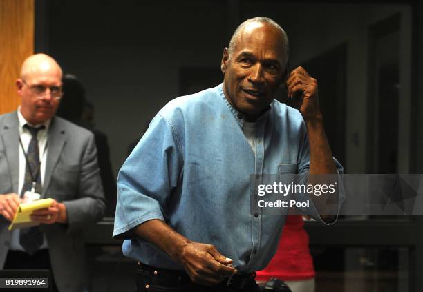 Simpson attends a parole hearing at Lovelock Correctional Center July 20, 2017 in Lovelock, Nevada. Simpson is serving a nine to 33 year prison term...