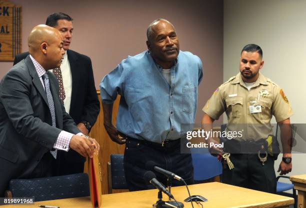 Simpson attends a parole hearing at Lovelock Correctional Center July 20, 2017 in Lovelock, Nevada. Simpson is serving a nine to 33 year prison term...