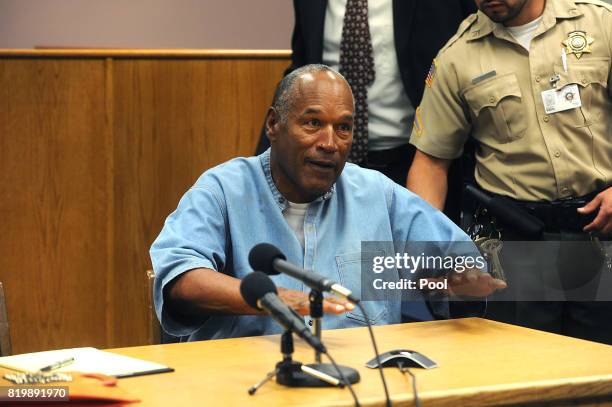 Simpson attends a parole hearing at Lovelock Correctional Center July 20, 2017 in Lovelock, Nevada. Simpson is serving a nine to 33 year prison term...