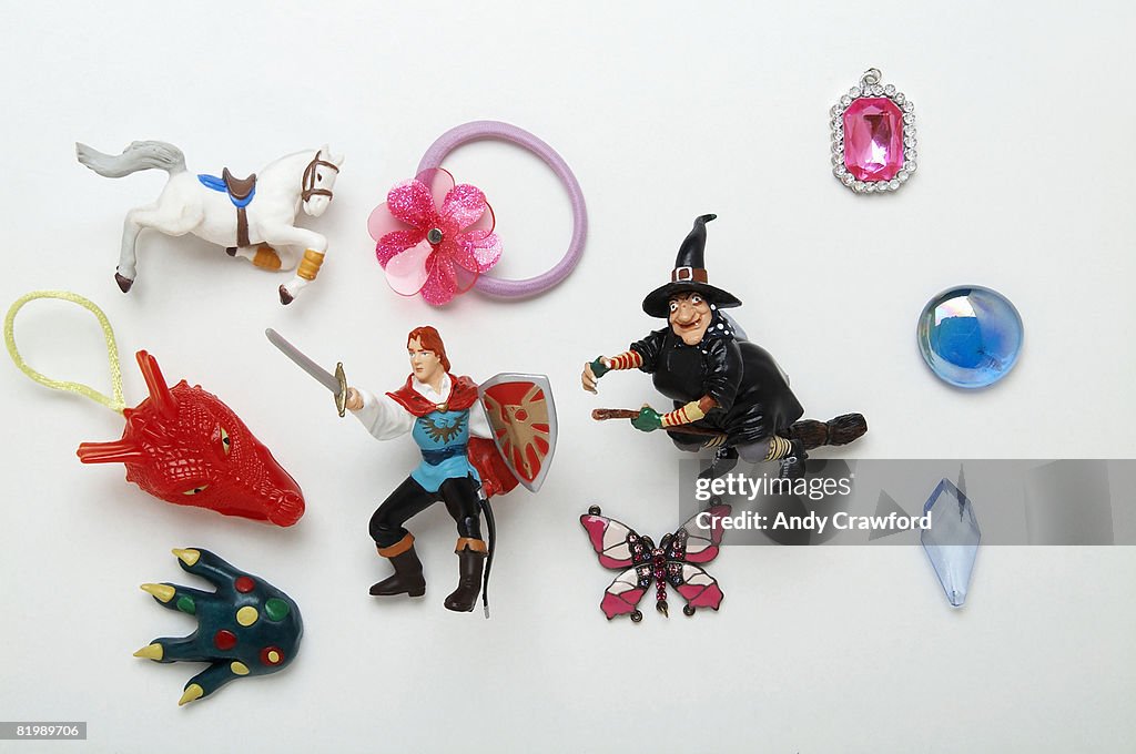 Toys of fantasy figures and jewellery