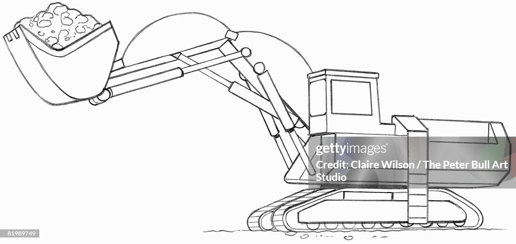 Digging Machine Draw Line Drawing Of A Mechanical Digger Illustration - Getty Images