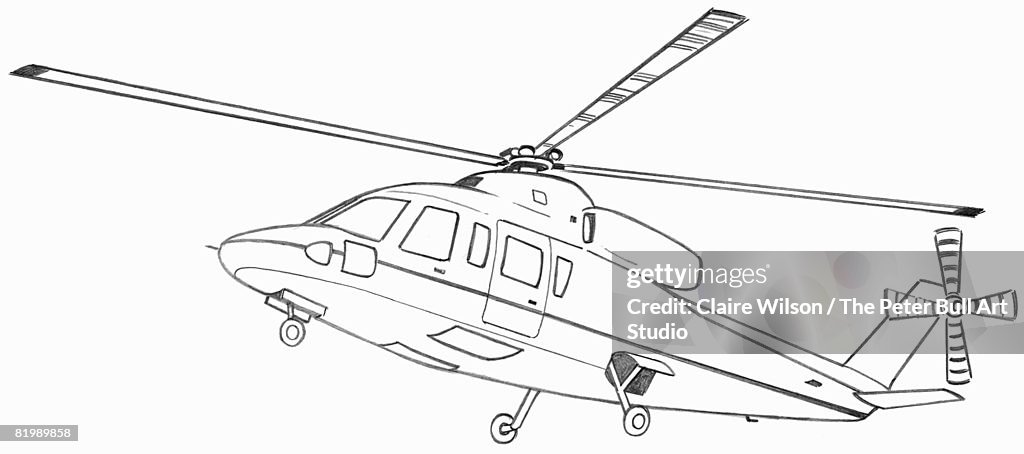 Line drawing of a helicopter in flight