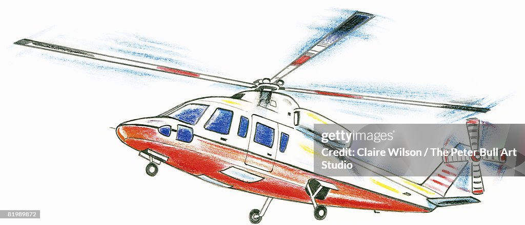 Line drawing of a helicopter in flight