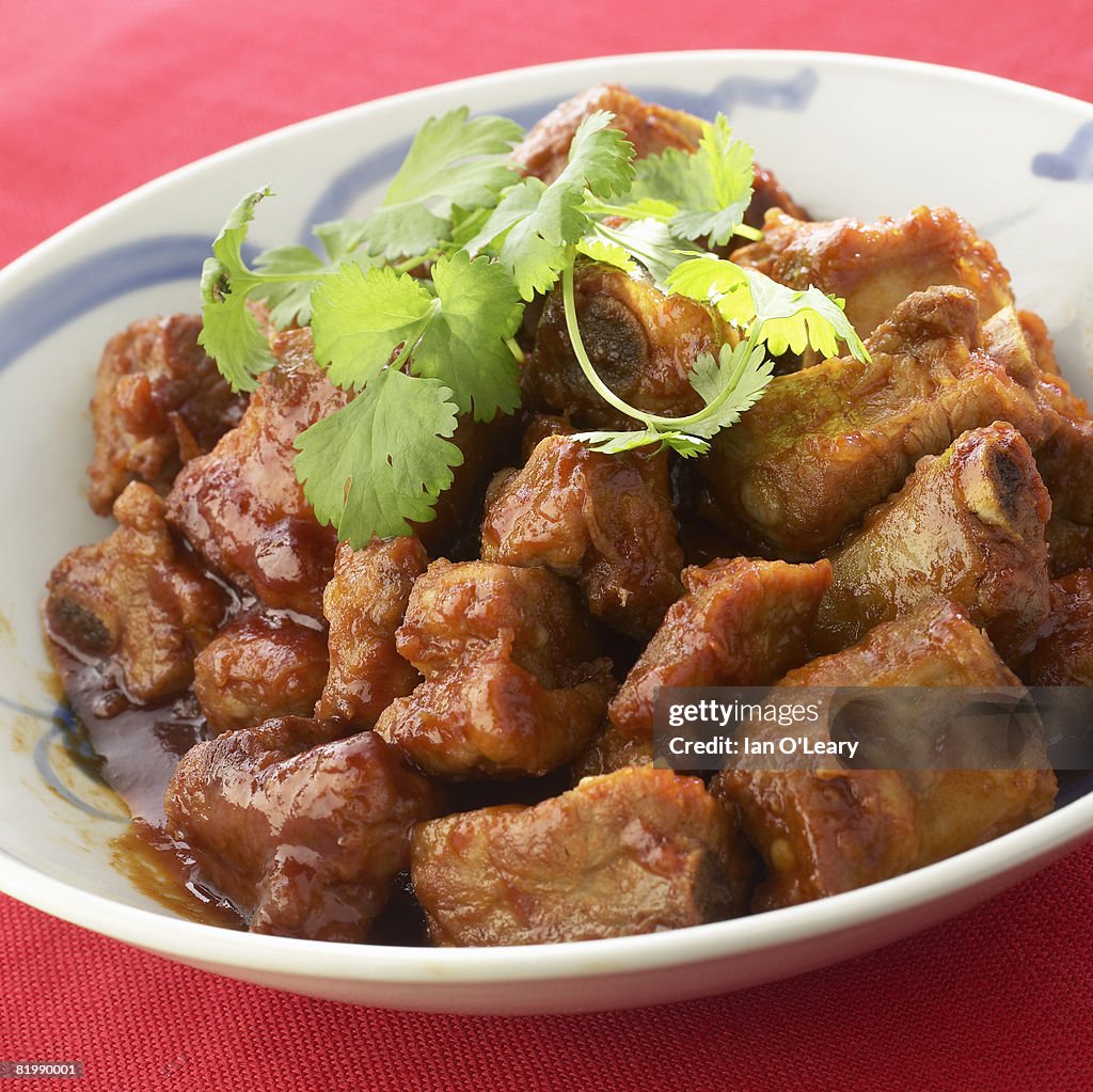 Sweet and sour spare ribs, close up