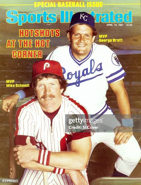 April 13, 1981 Sports Illustrated via Getty Images Cover: Baseball: Portrait of Philadelphia Phillies Mike Schmidt and Kansas City Royals George...