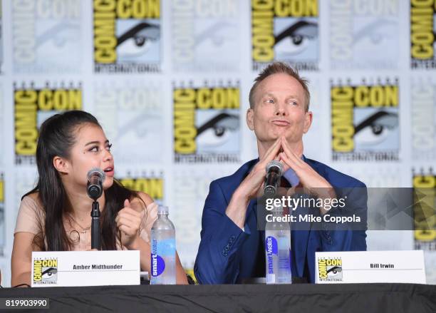 Actors Amber Midthunder and Bill Irwin onstage at the "Legion" screening and Q+A during Comic-Con International 2017 at San Diego Convention Center...