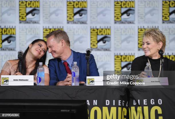 Actors Amber Midthunder, Bill Irwin and Jean Smart onstage at the "Legion" screening and Q+A during Comic-Con International 2017 at San Diego...