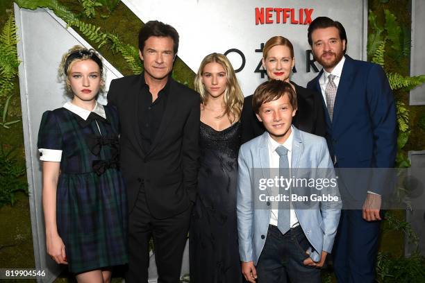 Cast members of Ozark Julia Garner, Jason Bateman, Sofia Hublitz, Skylar Gaertner, Laura Linney and Jason Butler Harner attend the Netflix Original...