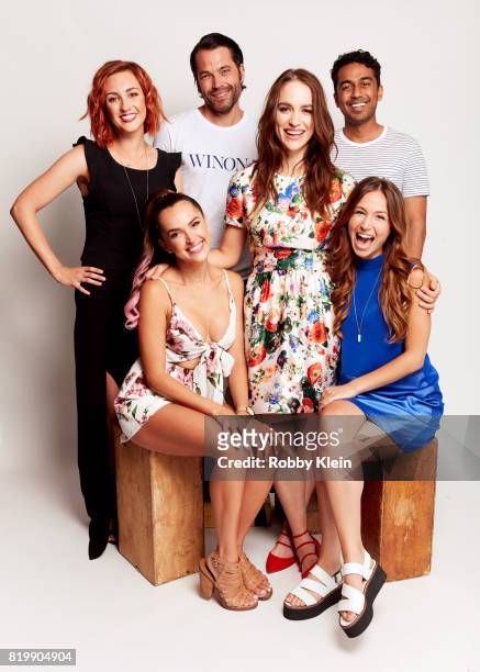 Actors Katherine Barrell, Tim Rozon, Melanie Scrofano, Varun Saranga, Dominique Provost-Chalkley and Tamara Duarte from Syfy's 'Wynonna Earp' pose...