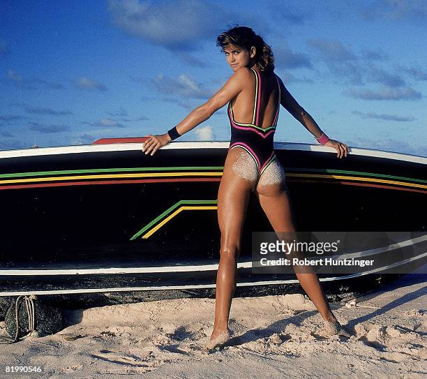 Swimsuit issue 1990: Model Kathy Ireland poses for the 1990 Sports Illustrated Swimsuit issue on January 19, 1990 in Saint Vincent and The...