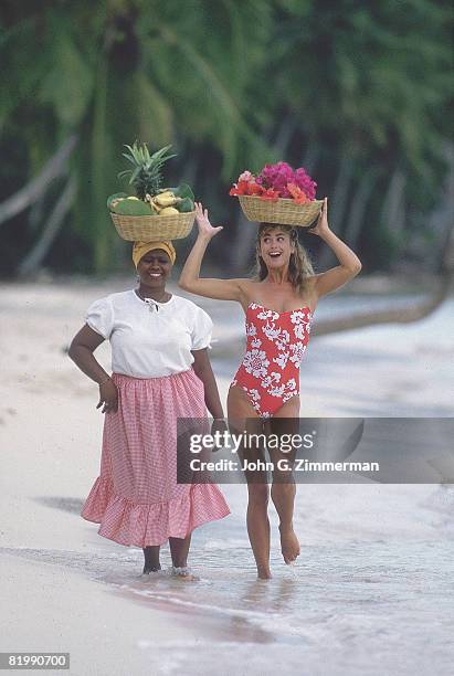 Swimsuit Issue 1987: Model Kathy Ireland poses for the 1987 Sports Illustrated swimsuit issue on September 24, 1986 in the Dominican Republic....