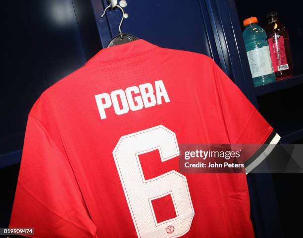 Paul Pogba of Manchester United shirt is laid out ahead of the pre-season friendly International Champions Cup 2017 match between Manchester United...