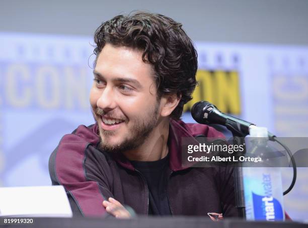 Actor Nat Wolff speaks onstage at Netflix Films: "Bright" and "Death Note" panel during Comic-Con International 2017 at San Diego Convention Center...