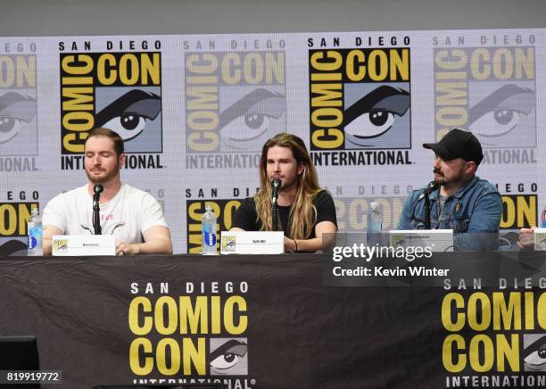 Writers Dan Casey, Kyle Hill and Andrew Bowser speak onstage at The Nerdist Panel With Chris Hardwick during Comic-Con International 2017 at San...