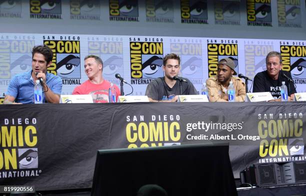 Actor Tyler Posey, executive producer Jeff Davis, actors Dylan Sprayberry, Khylin Rhambo and Linden Ashby speak onstage at the "Teen Wolf" panel...