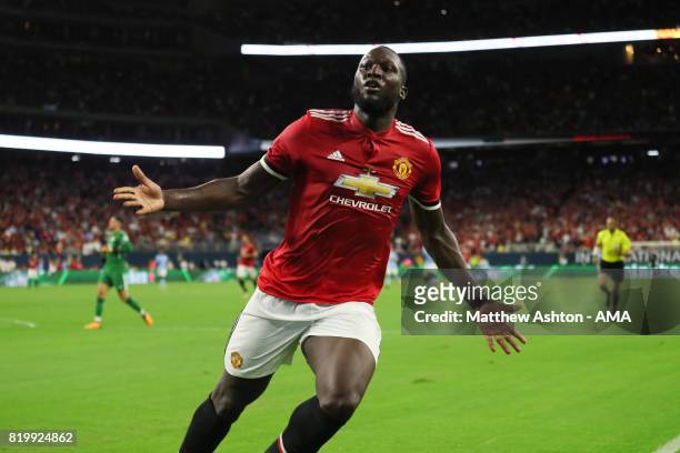 Romelu Lukaku of Manchester United celebrates after scoring a goal to make it 1-0 during the International Champions Cup 2017 match between...