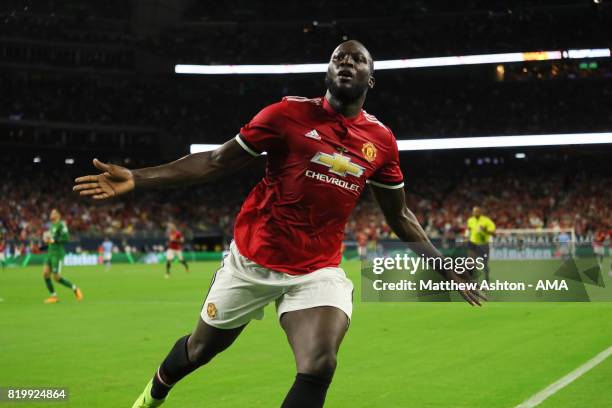 Romelu Lukaku of Manchester United celebrates after scoring a goal to make it 1-0 during the International Champions Cup 2017 match between...