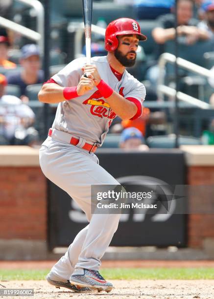 Matt Carpenter of the St. Louis Cardinals in action against the New York Mets at Citi Field on July 20, 2017 in the Flushing neighborhood of the...