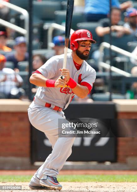 Matt Carpenter of the St. Louis Cardinals in action against the New York Mets at Citi Field on July 20, 2017 in the Flushing neighborhood of the...