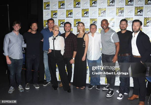 Producers Bryan Unkeless and Eric Newman, guest, actors Noomi Rapace, Edgar Ramirez, Lucy Fry, Netflix Chief Creative Officer Ted Sarandos, actor...