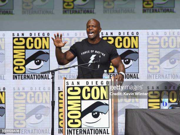 Terry Crews speaks onstage at Netflix Films: "Bright" and "Death Note" panel during Comic-Con International 2017 at San Diego Convention Center on...