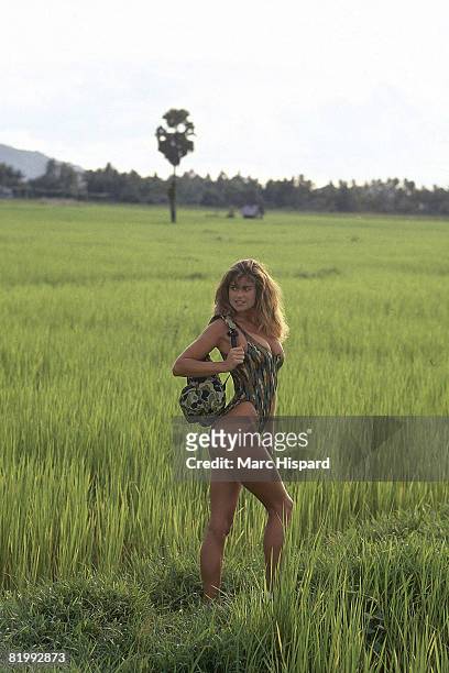 Swimsuit Issue 1988: Model Kathy Ireland poses for the 1988 Sports Illustrated Swimsuit issue on February 8, 1988 on Ko Mai Phai island. CREDIT MUST...
