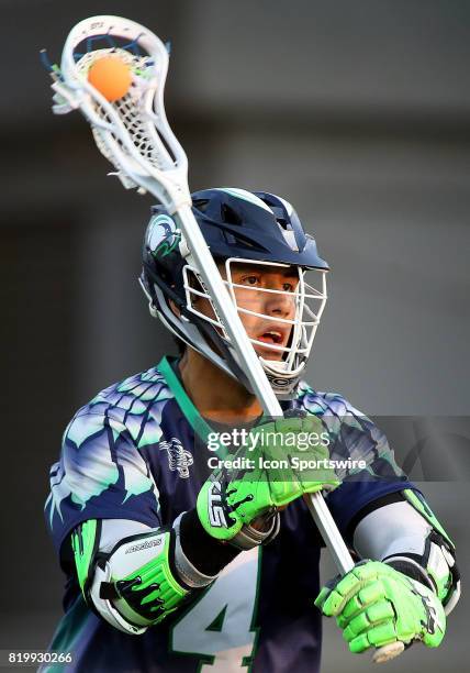 Chesapeake Bayhawks Lyle Thompson in action during a match between the Chesapeake Bayhawks and the Florida Launch on July 20 at Navy-Marine Corps...