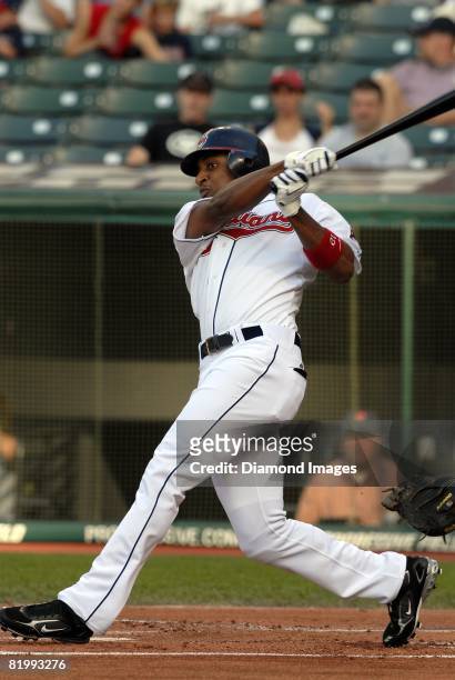 Outfielder Ben Francisco of the Cleveland Indians bats during a game with the Tampa Bay Rays on Thursday, July 10, 2008 at Progressive Field in...