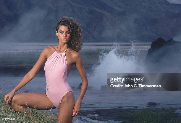 Swimsuit Issue 1982: Model Carol Alt poses for the 1982 Sports Illustrated Swimsuit issue on December 1, 1981 in the Great Rift Valley in Nairobi,...