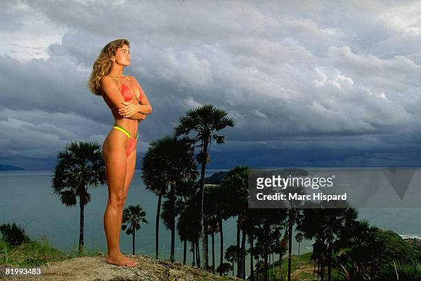 Swimsuit Issue 1988: Model Kathy Ireland poses for the 1988 Sports Illustrated Swimsuit issue on February 8, 1988 on Ko Mai Phai island. CREDIT MUST...