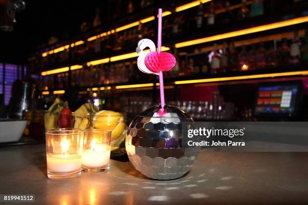 Disco ball cocktail on display at Bollare x The Cobrasnake Miami Swim Week Opening Party At The Miami Beach Edition Basement on July 20, 2017 in...