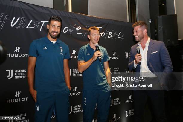 Sami Khedira, Stephan Lichtsteiner and Jesse Palmer attend Hublot Welcomes Juventus Football Club To NYC at Hublot Boutique on July 20, 2017 in New...
