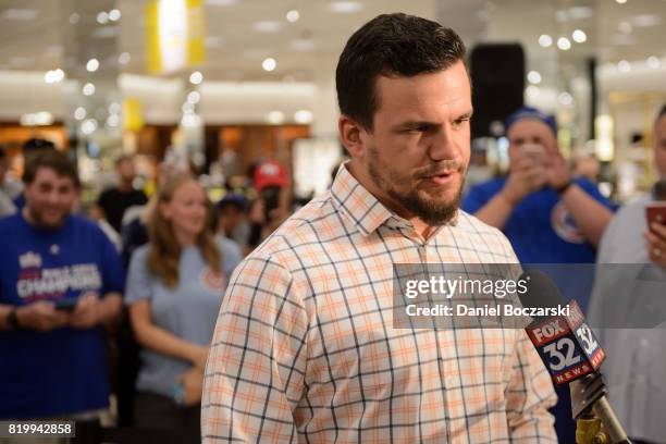 Kely Schwarber speaks with media during Kyle Schwarber & Ian Happ for Mizzen+ Main at Nordstrom Old Orchard on July 20, 2017 in Skokie, Illinois.