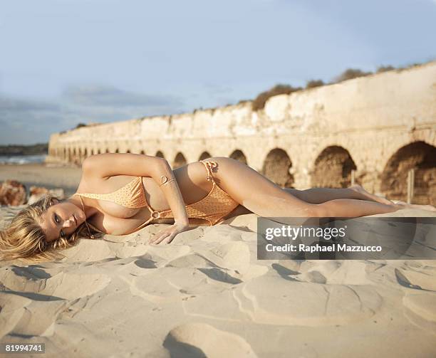 Swimsuit Issue 2008: Model Brooklyn Decker, wearing bikini by Delfina Swimwear, poses in front of an acqueduct for the 2008 Sports Illustrated...