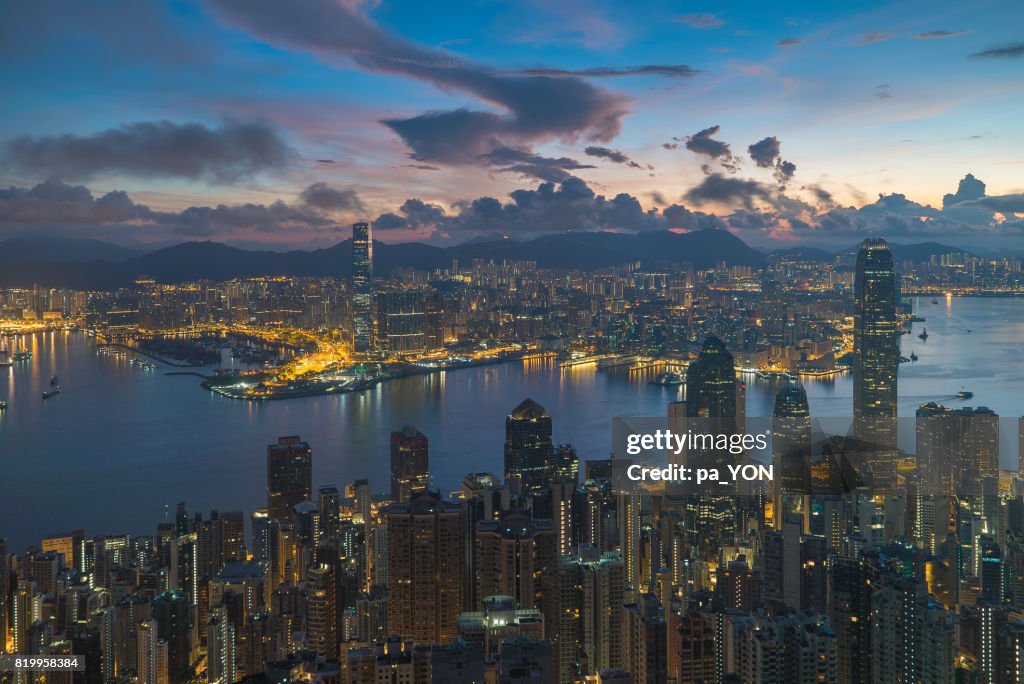 Sunrise Of Hong Kong From The Victoria Peak High-Res Stock Photo