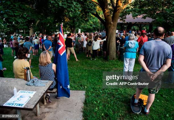 Crowd gathers in memoriam of Justine Damond at Beard's Plaisance Park on July 20, 2017 in Minneapolis, Minnesota. Several days of demonstrations have...