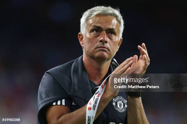 Manager Jose Mourinho of Manchester United applauds the fans after the pre-season friendly International Champions Cup 2017 match between Manchester...