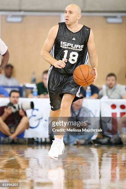 Brian Morrison of the San Antonio Spurs brings the ball up against the Utah Jazz at the Salt Lake Community College Campus on July 18, 2008 in Salt...