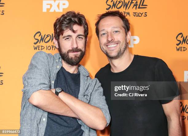 Carter Hudson and Dave Andron attend the New York screening of 'Snowfall' at The Schomburg Center for Research in Black Culture on July 20, 2017 in...