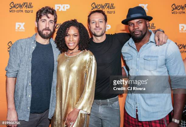 Carter Hudson, Angela Lewis, Dave Andron, and Amin Joseph attend the New York screening of 'Snowfall' at The Schomburg Center for Research in Black...
