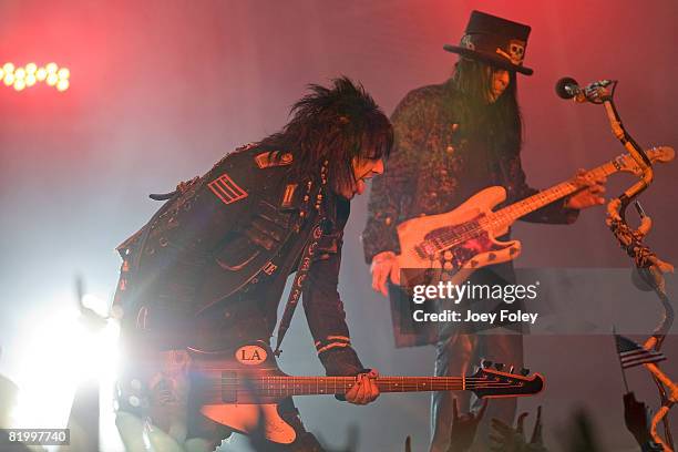 The rock band Motley Crue performs live during Crue Fest 2008 at the Verizon Wireless Music Center on July 18, 2008 in Noblesville, Indiana.