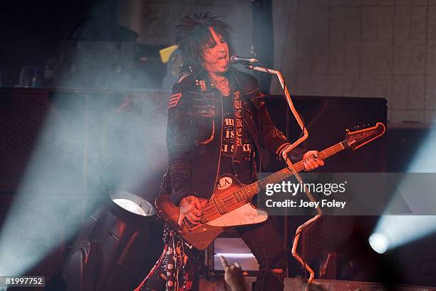 Nikki Sixx of the rock band Motley Crue performs live during Crue Fest 2008 at the Verizon Wireless Music Center on July 18, 2008 in Noblesville,...