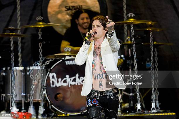 Josh Todd of the rock band BuckCherry performs live during Crue Fest 2008 at the Verizon Wireless Music Center on July 18, 2008 in Noblesville,...