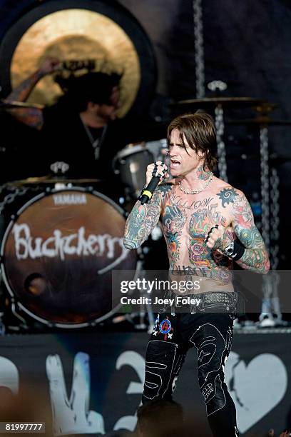 Josh Todd of the rock band BuckCherry performs live during Crue Fest 2008 at the Verizon Wireless Music Center on July 18, 2008 in Noblesville,...