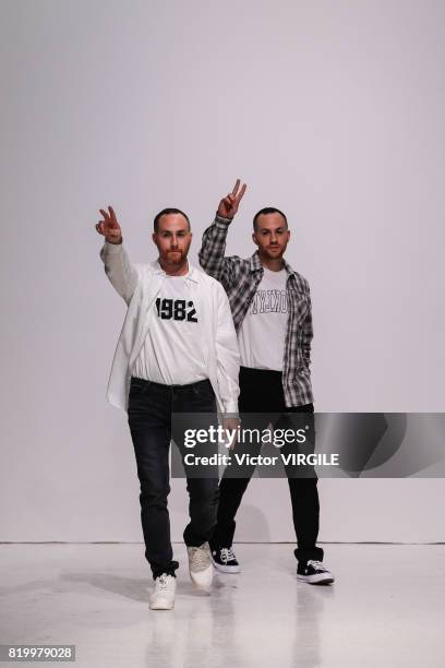 Fashion designers Ariel Ovadia and Shimon Ovadia walk the runway at the Ovadia & Sons during the NYFW: Men's July 2017 Spring Summer 2018 Collection...