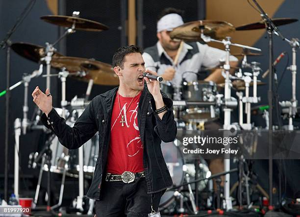 Lead singer Chris Brown of the rock band Trapt performs live during Crue Fest 2008 at the Verizon Wireless Music Center on July 18, 2008 in...